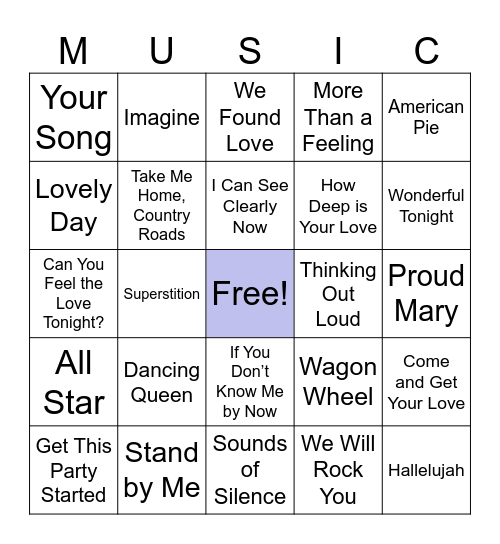 MUSIC BINGO Card