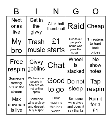 Untitled Bingo Card