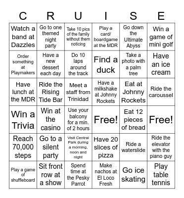 Allure of The Seas Bingo Card