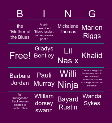 Black LGBTQ+ Trivia Bingo Card
