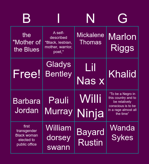 Black LGBTQ+ Trivia Bingo Card