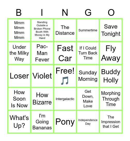 MUSIC BINGO at the Ann Arbor Eagles!  ...Allegedly. Bingo Card