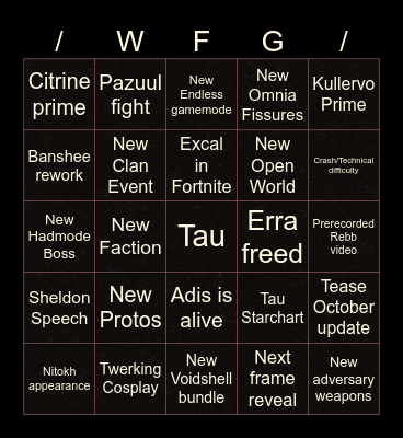 Tennocon 2026 Bingo Card