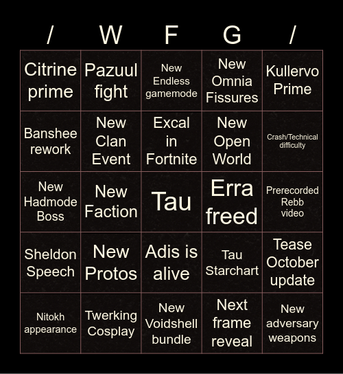 Tennocon 2026 Bingo Card