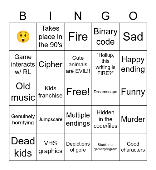 Mascot horror Bingo Card