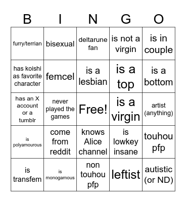 TGK newcomer (offensive one) bingo Card