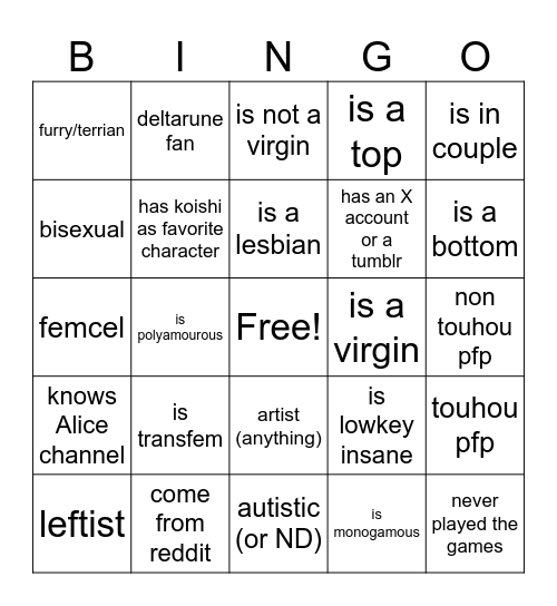 TGK newcomer (offensive one) bingo Card