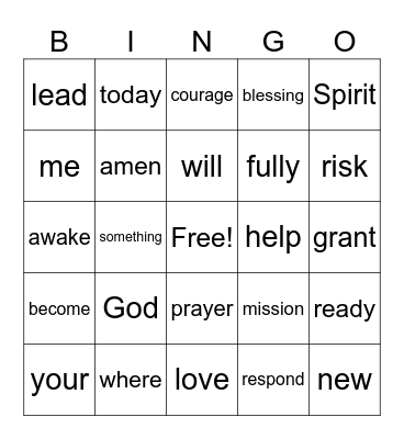 Mission Prayer Bingo Card