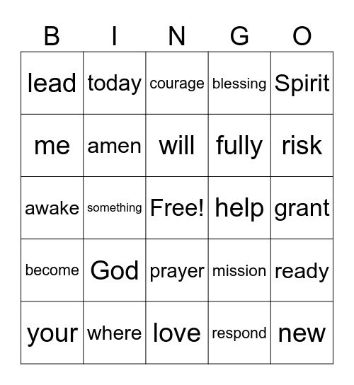 Mission Prayer Bingo Card