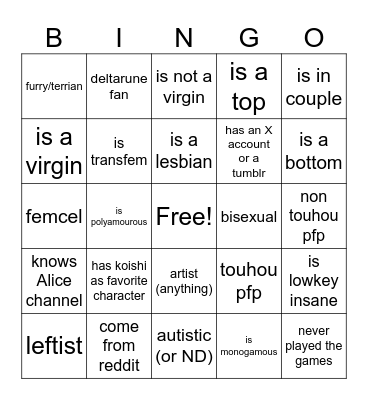 TGK newcomer (offensive one) bingo Card