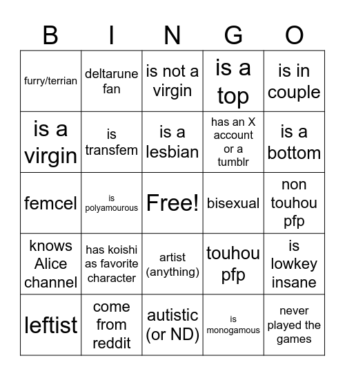 TGK newcomer (offensive one) bingo Card