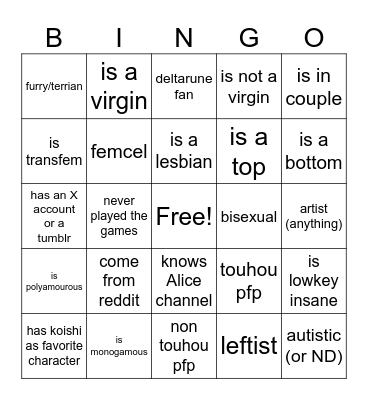 TGK newcomer (offensive one) bingo Card