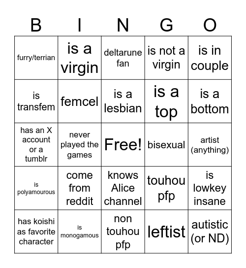 TGK newcomer (offensive one) bingo Card