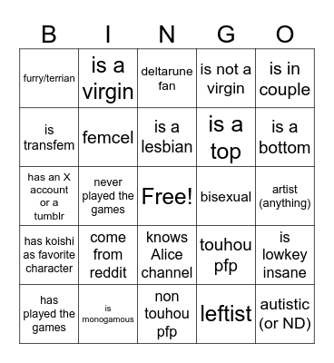 TGK newcomer (offensive one) bingo Card