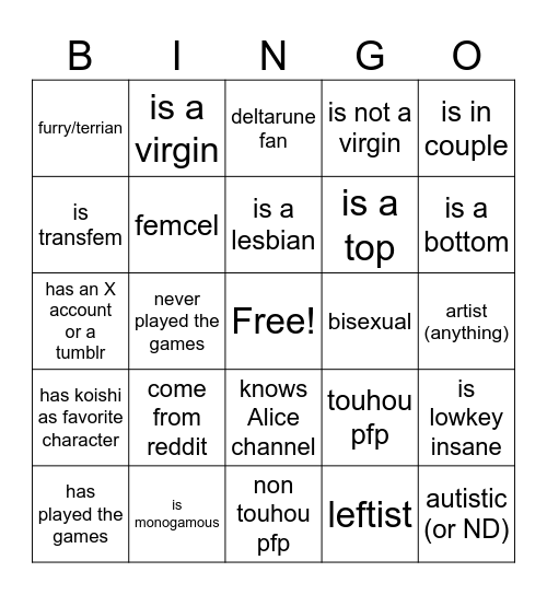 TGK newcomer (offensive one) bingo Card