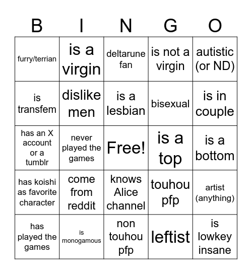 TGK newcomer (offensive one) bingo Card