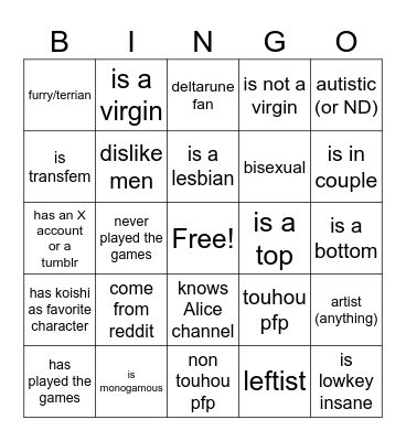 TGK newcomer (offensive one) bingo Card