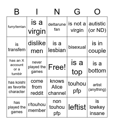 TGK newcomer (offensive one) bingo Card
