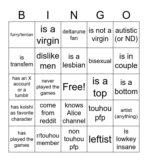 TGK newcomer (offensive one) bingo Card