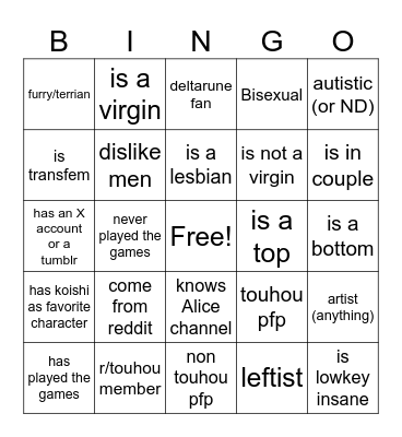 TGK newcomer (offensive one) bingo Card