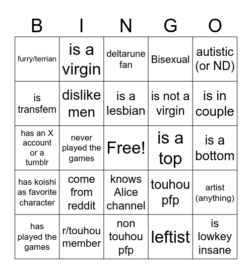 TGK newcomer (offensive one) bingo Card