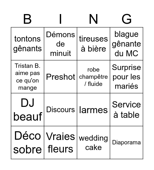 Bingoflex des tchigres Bingo Card