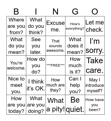 EXPRESSIONS Bingo Card