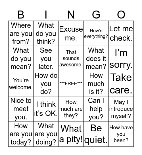 EXPRESSIONS Bingo Card