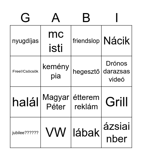 Untitled Bingo Card