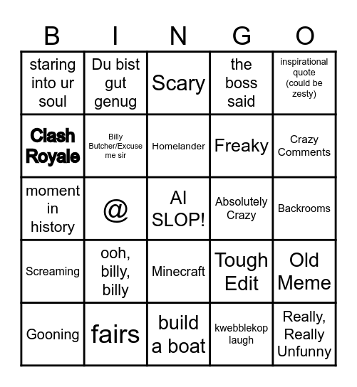 tic tac bingo Card