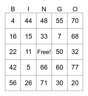 Untitled Bingo Card