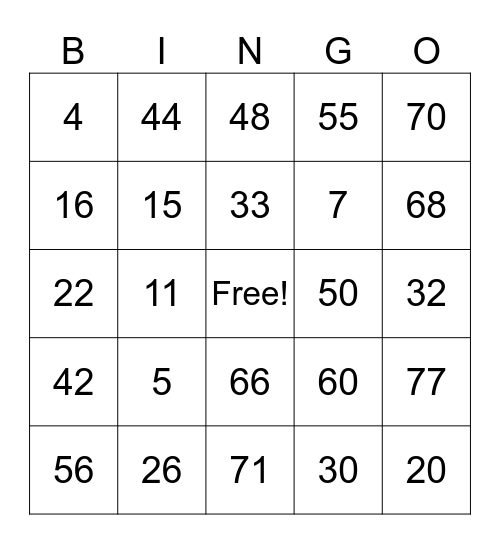 Untitled Bingo Card