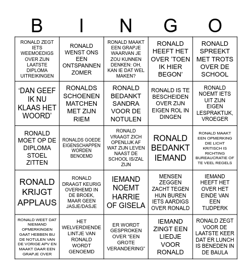 DE GROTE RONALD APV BINGO! Bingo Card
