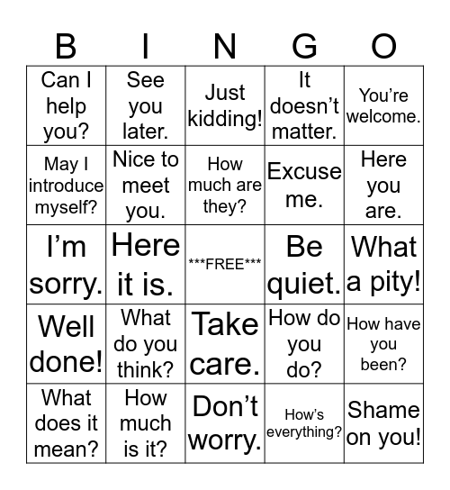 EXPRESSIONS Bingo Card