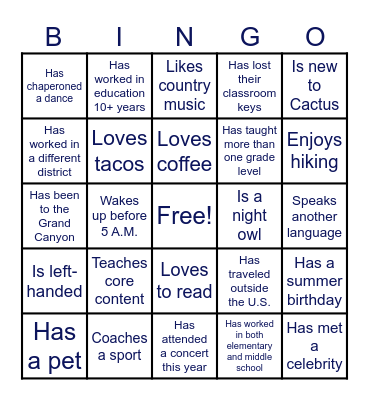Coyote Pack BINGO Card