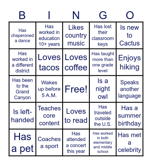 Coyote Pack BINGO Card