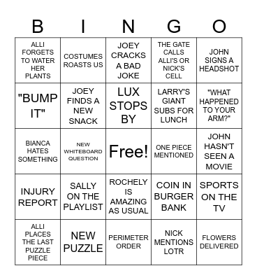EXODUS Production Office Bingo Card