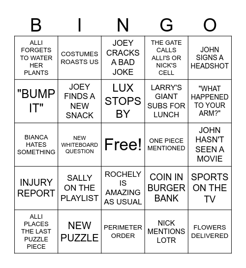 EXODUS Production Office Bingo Card