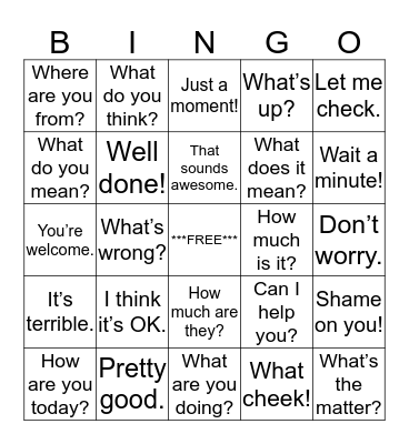 EXPRESSIONS Bingo Card