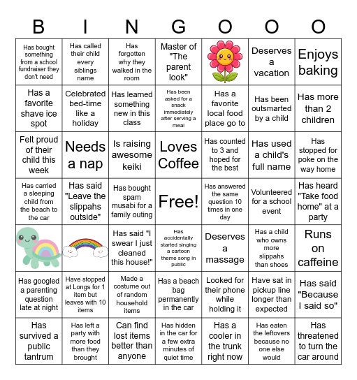Parent Bingo Card