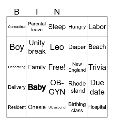 Renée's Baby Bingo Card