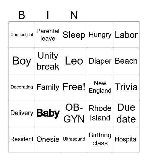 Renée's Baby Bingo Card