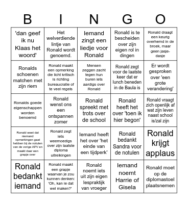 De grote Ronald APV Bingo! Bingo Card