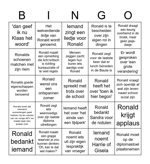 De grote Ronald APV Bingo! Bingo Card