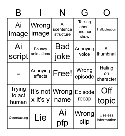 Ai spongetube bingo Card