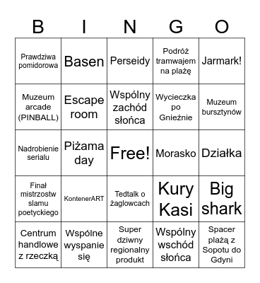 wakacyjne bingo Card