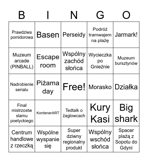 wakacyjne bingo Card