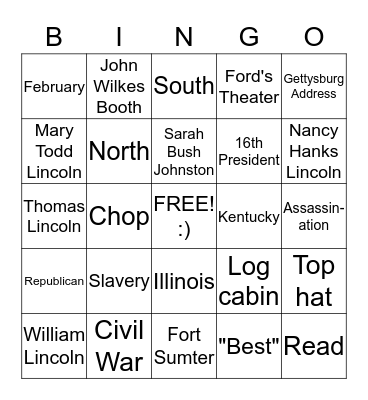 Abraham Lincoln Bingo Card