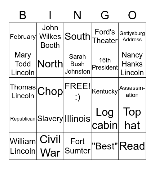 Abraham Lincoln Bingo Card