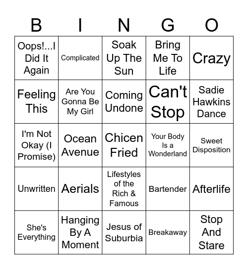 Five-0-Five Music Bingo - 2000s 3 Bingo Card